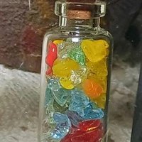 Uranium UV Glass Chips in Larger 1.75" Bottle Jar; Uranium, Green, Blue, Yellow, Amberina; curio, jewelry, mixed media, UV GLOW 365nm 395nm