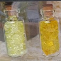 Uranium UV Glass Chips in Larger 1.75" Bottle Jar; Uranium, Green, Blue, Yellow, Amberina; curio, jewelry, mixed media, UV GLOW 365nm 395nm