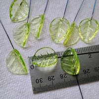 Uranium Leaf Bent - Glass Leaf Headpins, glass bent leaf shape on wire; handcrafted lampwork for flower bouquet, jewelry, mixed media, curio