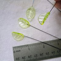Uranium Leaf Bent - Glass Leaf Headpins, glass bent leaf shape on wire; handcrafted lampwork for flower bouquet, jewelry, mixed media, curio