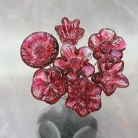 Variegated Cranberry glass flower on wire headpins; tiny small mini glass flowers  handmade lampwork, jewelry, bouquets, gifts, mixed media