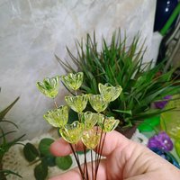 NEW! Uranium glass flower, large Starflower 20mm on 5in wire. Use in floral bouquet, plant pick, jewelry, gifts; bright glow 395nm