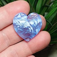 Glass Heart UV Blue Glow in 395uv; Large Heart 1.1/16" (31mm) blue glow glass with white swirls; wirewrapping, jewelry, pocket heart, gift