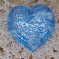 Glass Heart UV Blue Glow in 395uv; Large Heart 1.1/16" (31mm) blue glow glass with white swirls; wirewrapping, jewelry, pocket heart, gift