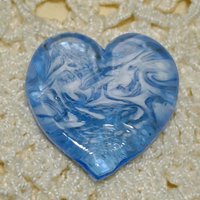 Glass Heart UV Blue Glow in 395uv; Large Heart 1.1/16" (31mm) blue glow glass with white swirls; wirewrapping, jewelry, pocket heart, gift