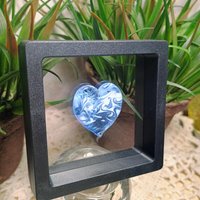 Glass Heart UV Blue Glow in 395uv; Large Heart 1.1/16" (31mm) blue glow glass with white swirls; wirewrapping, jewelry, pocket heart, gift