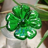 Glass 4 leaf Clover Shamrock, Luck of the Irish, kelly green handblown lampwork plant pick on 5in wire. bouquet, Irish gift, approx 3/4inch