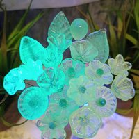 New! SOFT AQUA GLOW uv reactive glass flowers; miniature tiny small glass flowers on wire; handcrafted lampwork; bright aqua glow in 395nm