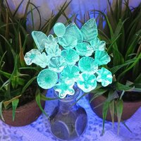 New! SOFT AQUA GLOW uv reactive glass flowers; miniature tiny small glass flowers on wire; handcrafted lampwork; bright aqua glow in 395nm