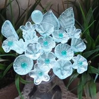 New! SOFT AQUA GLOW uv reactive glass flowers; miniature tiny small glass flowers on wire; handcrafted lampwork; bright aqua glow in 395nm