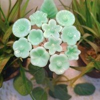 Jadeite Green Glass Flower Bouquet; set/12 tiny small mini glass flowers; handcrafted lampwork flowers vintage on 5inch stainless steel wire