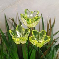 NEW! Uranium glass flower, large Starflower 20mm on 5in wire. Use in floral bouquet, plant pick, jewelry, gifts; bright glow 395nm