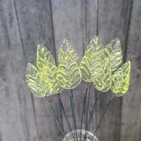 Uranium Leaf Flat - Glass Leaf Headpins, glass flat leaf shape on wire; handcrafted lampwork for flower bouquet, jewelry, mixed media, curio
