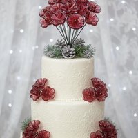 Variegated Cranberry glass flower on wire headpins; tiny small mini glass flowers  handmade lampwork, jewelry, bouquets, gifts, mixed media