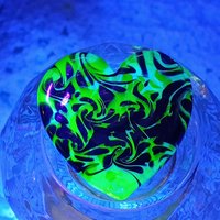 Uranium Vaseline Glass Heart Black Swirl;  Large Heart 1.25" (30mm)  glass with black swirls; plant pick gift pocket heart, curio, wirewrap