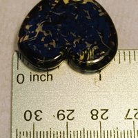 Uranium Vaseline Glass Heart Black Swirl;  Large Heart 1.25" (30mm)  glass with black swirls; plant pick gift pocket heart, curio, wirewrap