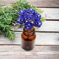 Cobalt blue glass (healing) flower headpins; tiny small mini glass flowers; handcrafted lampwork; jewelry, mixed media, little bouquet gift