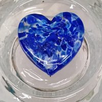 Glass Heart Plant Pick, Dark Blue Mix on clear 5in wire. Use for floral bouquet, wedding, cake decor, plants, jewelry, gifts; handmade 3/4in