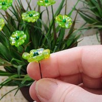 Uranium Glass 4 leaf Clover Shamrock, Luck of the Irish, mixed green handmade lampwork plant pick on 5in wire. Bouquet, Irish gift, 395nm