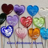 Birthstone Glass Heart Plant Pick for small floral bouquet, 3/4"x5in wire; handcrafted lampwork, gift, curio, windowsill, small vase