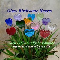 Birthstone Glass Heart Plant Pick for small floral bouquet, 3/4"x5in wire; handcrafted lampwork, gift, curio, windowsill, small vase