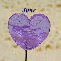 Birthstone Glass Heart Plant Pick for small floral bouquet, 3/4"x5in wire; handcrafted lampwork, gift, curio, windowsill, small vase