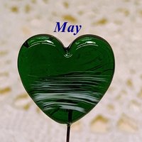 Birthstone Glass Heart Plant Pick for small floral bouquet, 3/4"x5in wire; handcrafted lampwork, gift, curio, windowsill, small vase