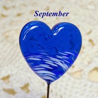 Birthstone Glass Heart Plant Pick for small floral bouquet, 3/4"x5in wire; handcrafted lampwork, gift, curio, windowsill, small vase