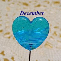 Birthstone Glass Heart Plant Pick for small floral bouquet, 3/4"x5in wire; handcrafted lampwork, gift, curio, windowsill, small vase