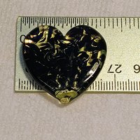 Uranium Vaseline Glass Heart Black Swirl;  Large Heart 1.25" (30mm)  glass with black swirls; plant pick gift pocket heart, curio, wirewrap