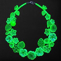 Uranium Glass Flower Bouquet Gift, Full Set/12 vasoline glass mini, tiny, small glass flowers on 5 inch wire; made by me; bright glow 395uv