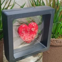 Red Glass + Uranium Vaseline Hearts; Hidden small uranium hearts with bubbles appear in UV light,  LG Heart 1.25" (30mm) Valentine's Love