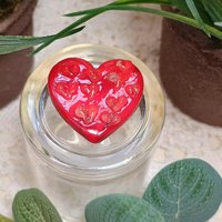 Red Glass + Uranium Vaseline Hearts; Hidden small uranium hearts with bubbles appear in UV light,  LG Heart 1.25" (30mm) Valentine's Love