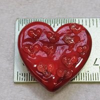 Red Glass + Uranium Vaseline Hearts; Hidden small uranium hearts with bubbles appear in UV light,  LG Heart 1.25" (30mm) Valentine's Love
