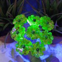 Uranium Glass 4 leaf Clover Shamrock, Luck of the Irish, mixed green handmade lampwork plant pick on 5in wire. Bouquet, Irish gift, 395nm