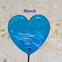 Birthstone Glass Heart Plant Pick for small floral bouquet, 3/4"x5in wire; handcrafted lampwork, gift, curio, windowsill, small vase