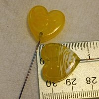 Glass Heart Plant Pick, Yellow Sunshine Summer 5in wire. Use for floral bouquet, wedding, cake decor, plants, jewelry, gifts; handmade 3/4in