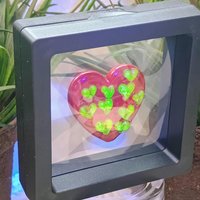 Red Glass + Uranium Vaseline Hearts; Hidden small uranium hearts with bubbles appear in UV light,  LG Heart 1.25" (30mm) Valentine's Love