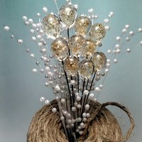 GOLD GLITTER ORB - Glass Drop Orb: glass with gold glitter inside each unique;  handmade lampwork, jewelry, mix media, plant pick, wedding