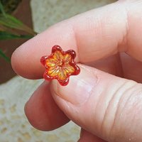 FIRE UV Reactive translucent ~glass flower miniature tiny small glass flowers on wire headpins; individually crafted lampwork; amber/red UV