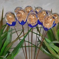 GOLD GLITTER ORB - Glass Drop Orb: glass with gold glitter inside each unique;  handmade lampwork, jewelry, mix media, plant pick, wedding