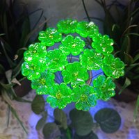 Uranium Glass 4 leaf Clover Shamrock, Luck of the Irish, green sprinkle frit; lampwork plant pick on 5in wire. Bouquet, Irish gift, 395nm