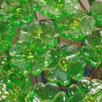 Uranium Glass 4 leaf Clover Shamrock, Luck of the Irish, green sprinkle frit; lampwork plant pick on 5in wire. Bouquet, Irish gift, 395nm