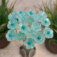 Seafoam miniature glass flower headpins, tiny small mini glass flowers on wire for jewelry, home decor, bouquet, weddings, cake decorating
