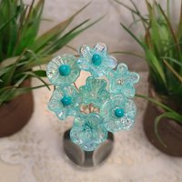 Seafoam miniature glass flower headpins, tiny small mini glass flowers on wire for jewelry, home decor, bouquet, weddings, cake decorating