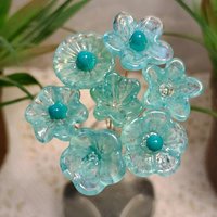 Seafoam miniature glass flower headpins, tiny small mini glass flowers on wire for jewelry, home decor, bouquet, weddings, cake decorating