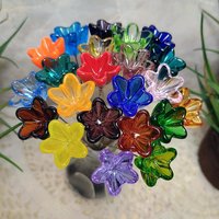 NEW Larger 20mm size! Large glass Starflower on 5in wire. Use in floral bouquet, plant pick, jewelry, gift, wedding, mixed media, plant pick