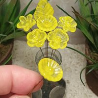 Bright Yellow Glass Flowers: Lampwork headpins yellow and clear wispy; Jewelry Making, wedding decor, place settings, each handcrafted by me
