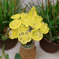 Bright Yellow Glass Flowers: Lampwork headpins yellow and clear wispy; Jewelry Making, wedding decor, place settings, each handcrafted by me