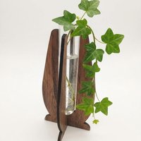Wooden Elegant Modern Water Test Tube Flower Holder, propagation stand, small flower vase, glass water tube, minimalist wood